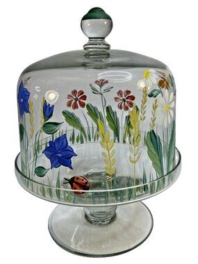 Royal Danube Cake Stand Cloche Sm Dessert Plate Hand Painted Crystal Romania 9x7